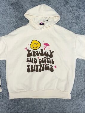 Edikted Cream Graphic Hoodie with Yellow & Pink